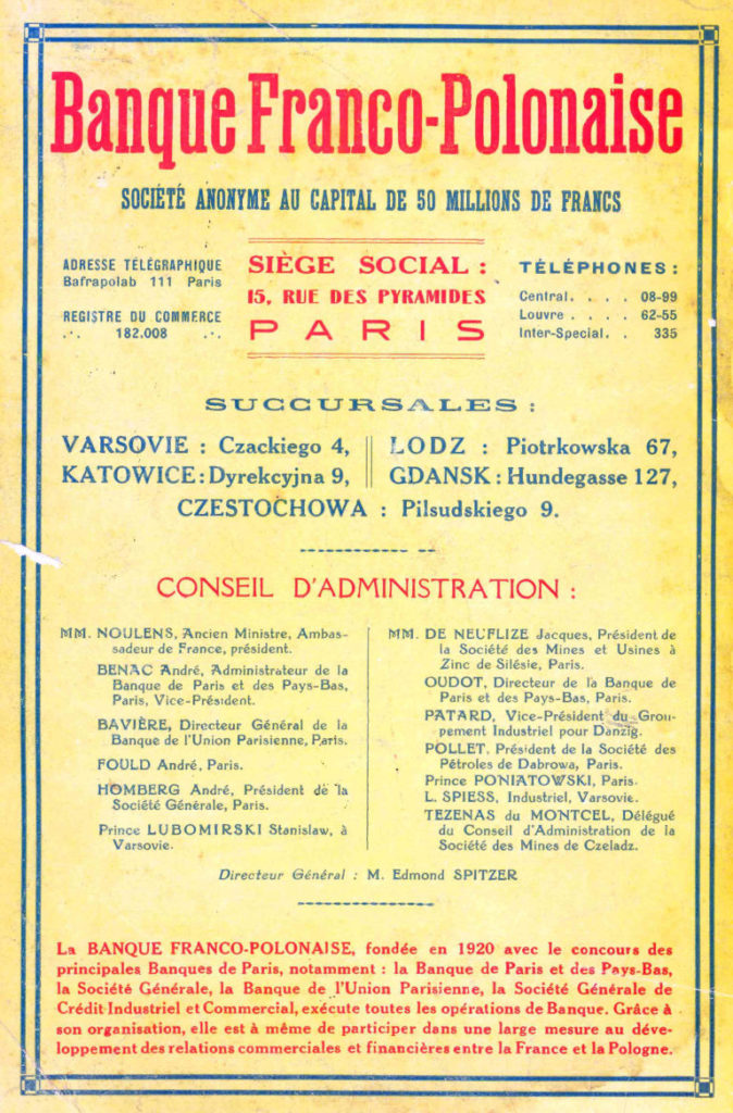 Advertising of Banque Franco-Polonaise, 1928 - BGŻ BNP Paribas Historical Archives