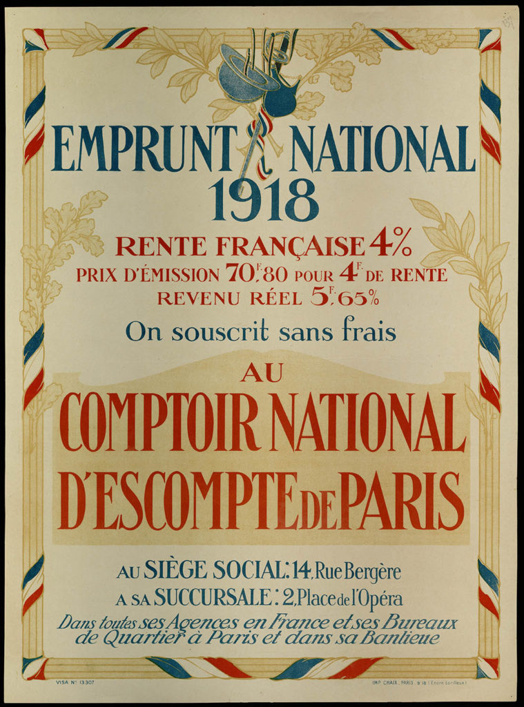 Poster of the CNEP calling to participate in the 4th National Defence loan, 1918 - BNP Paribas Historical Archives