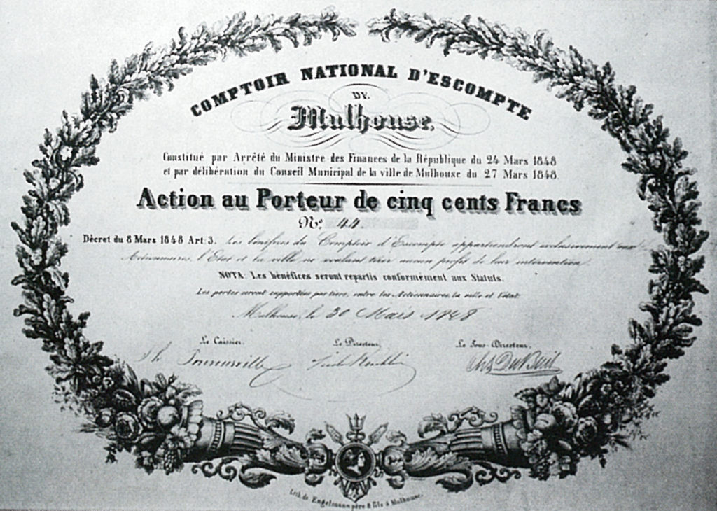 Comptoir National d'Escompte de Mulhouse share certificate, 1848 - BNP Paribas Historical Archives