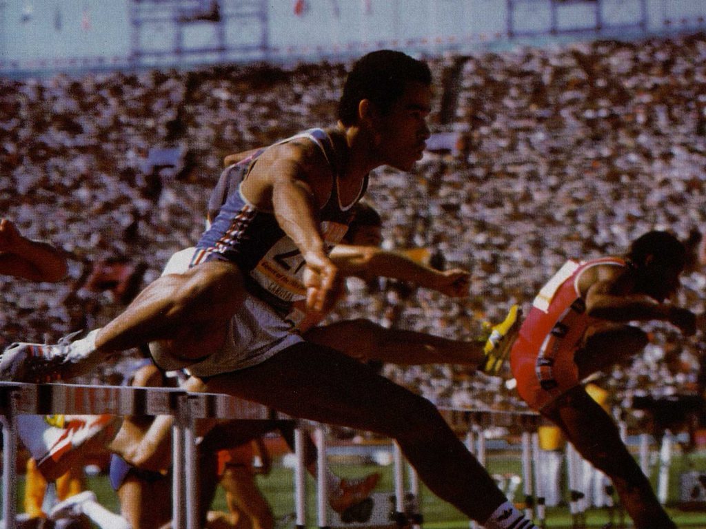 Stéphane Caristan, finalist in the 110m hurdles at the Los Angeles Olympics in 1984 – BNP Paribas Historical Archives