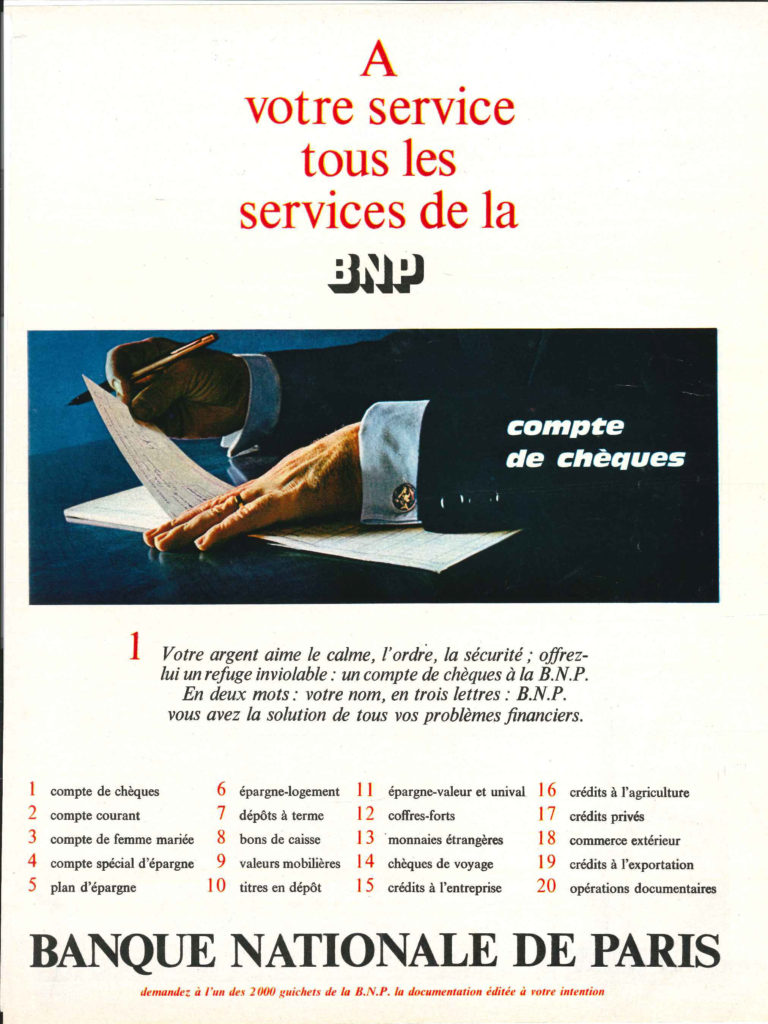 BNP advertising campaign for chequing accounts, 1967 - BNP Paribas Historical Collections