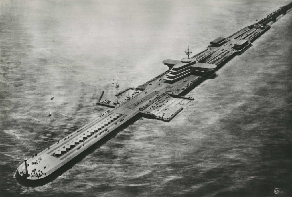 Projet de « pont-tunnel-pont » présenté par la SEPM en 1963 : les îles artificielles – Archives historiques BNP Paribas