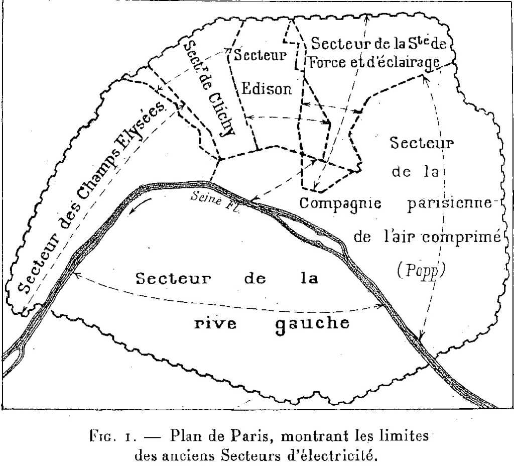 Plan des « Secteurs parisiens » avant la convention de 1907. Le Génie Civil, 1914. Archives historiques BNP Paribas   