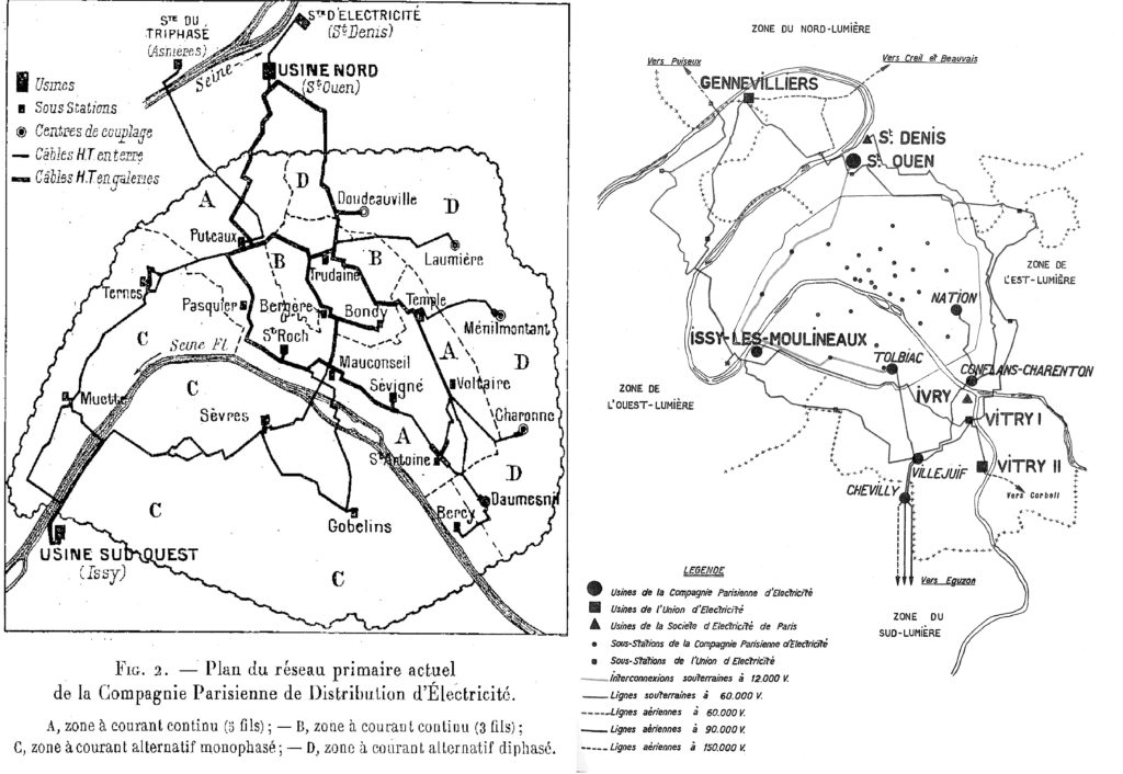 CPDE electric network map in 1914 (left) and in 1929 (right). BNP Paribas Historical Archives