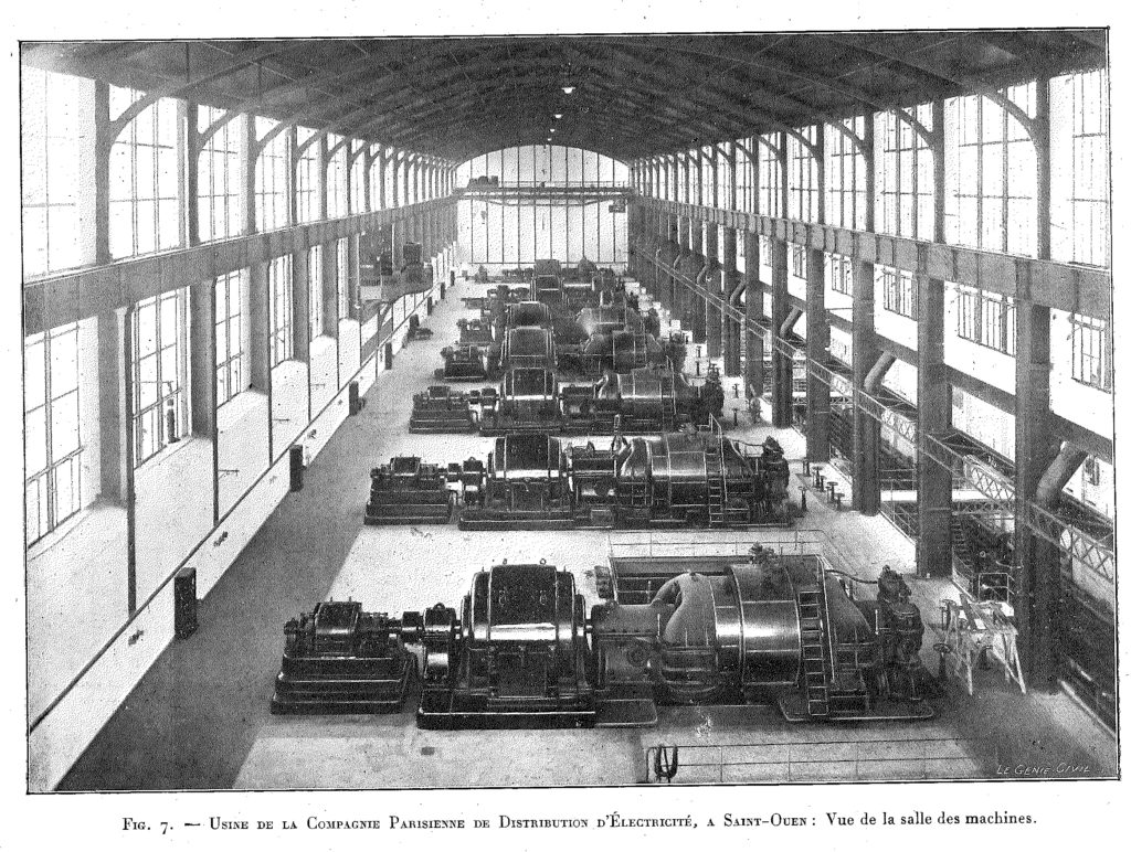 CPDE, nouvelles installations de la centrale à Saint-Ouen, vue de la salle des machines. 1929. Photos de Germaine Krull. Archives Historiques de BNP Paribas