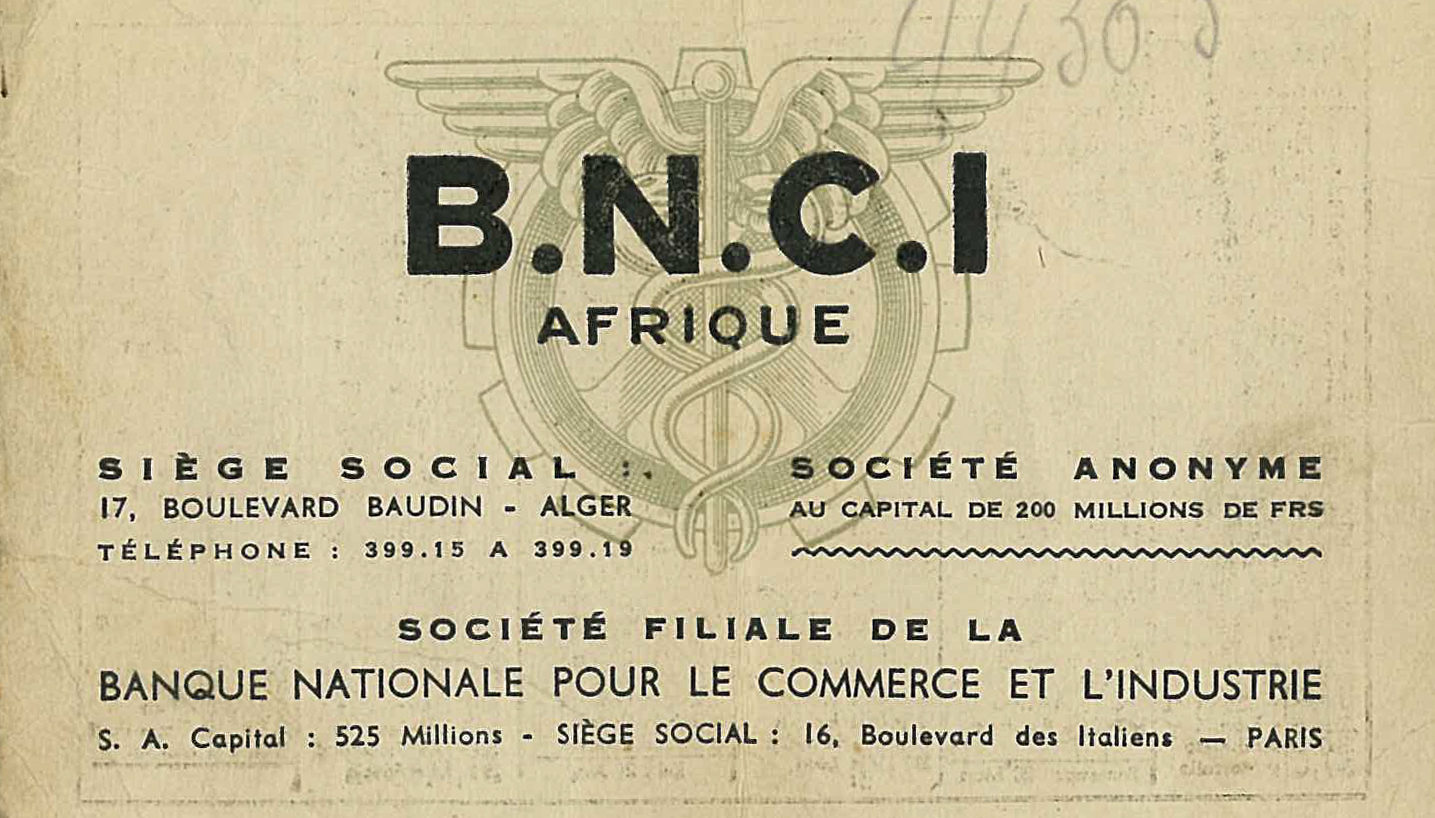 Back cover of BNCI's 1944 calendar - BNP Paribas Historical Collections