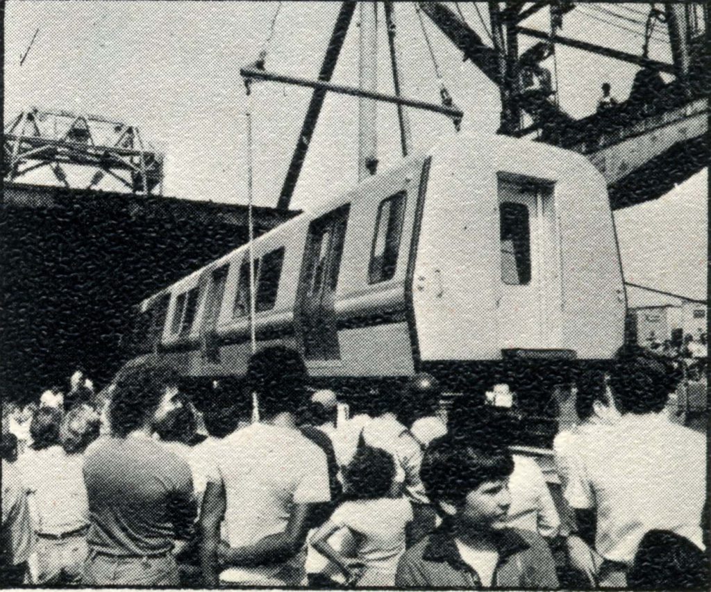 A car of the future Caracas metro beeing carried, 1981- BNP Paribas Historical Collections