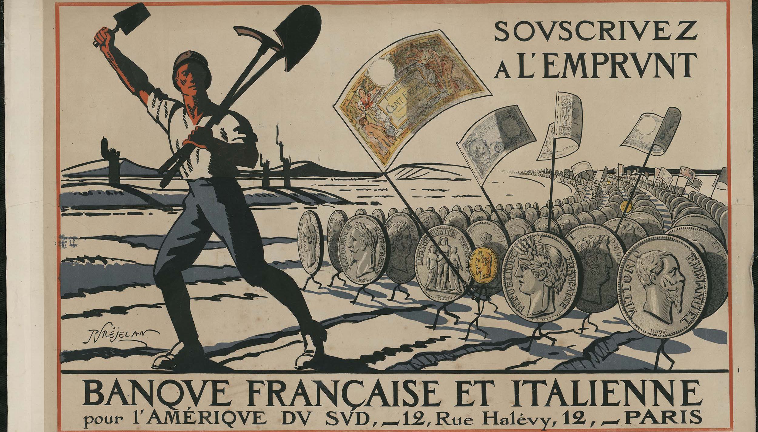 Affiche pour l'emprunt de la reconstruction, 1920, R. Rejelan, imprimerie Devambez - Archives historiques BNP Paribas DR