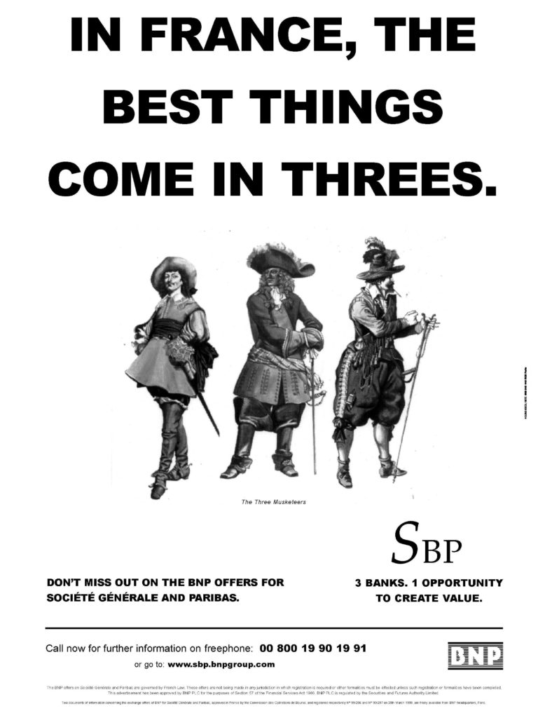 Poster promoting the double takeover bid for Société générale et Paribas, 1999 - BNP Paribas Historical Archives