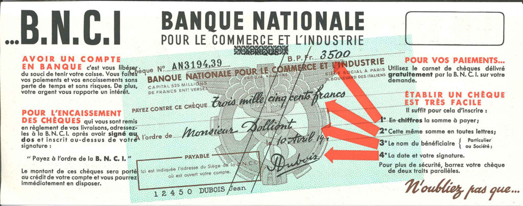 Prospectus de la BNCI faisant la promotion du chèque 2/2, 1950-1966 - Archives historiques BNP Paribas