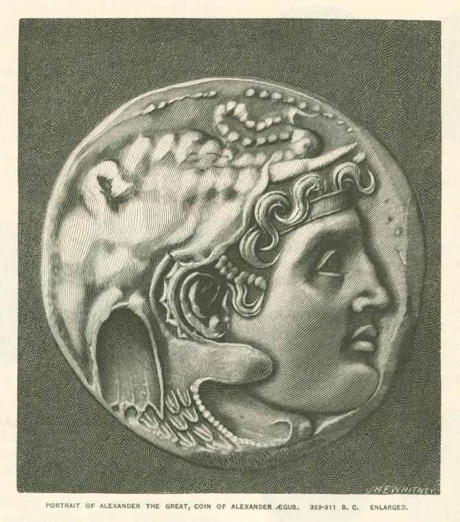 Coin showing Alexander the Great, wearing an elephant cap, Digital collections of the New York public library , 1887