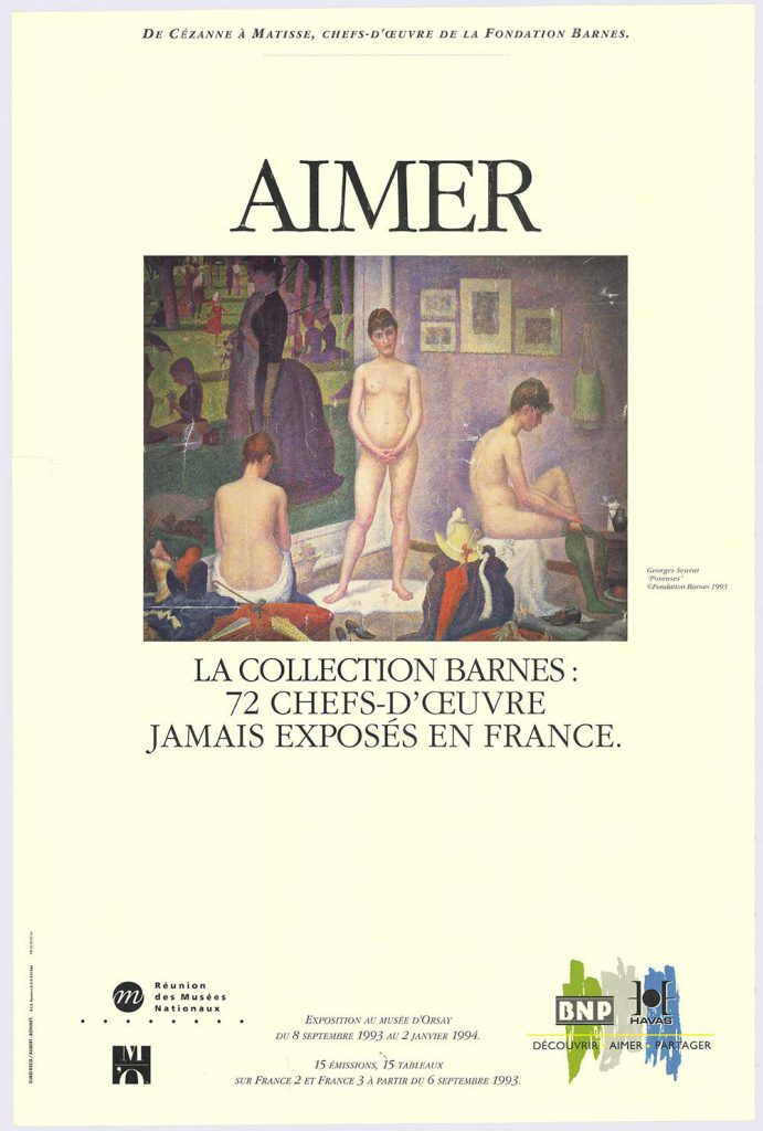 Poster from the exhibition "Love. The Barnes Collection: 72 masterpieces" at the Musée d'Orsay from 8 September 1993 to 2 January 1994. Archives and History BNP Paribas with reference 4af669