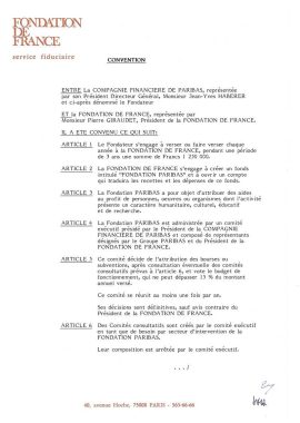 Fondation de France Convention, founding act of the Fondation Paribas, 1984 - Archives & History BNP Paribas