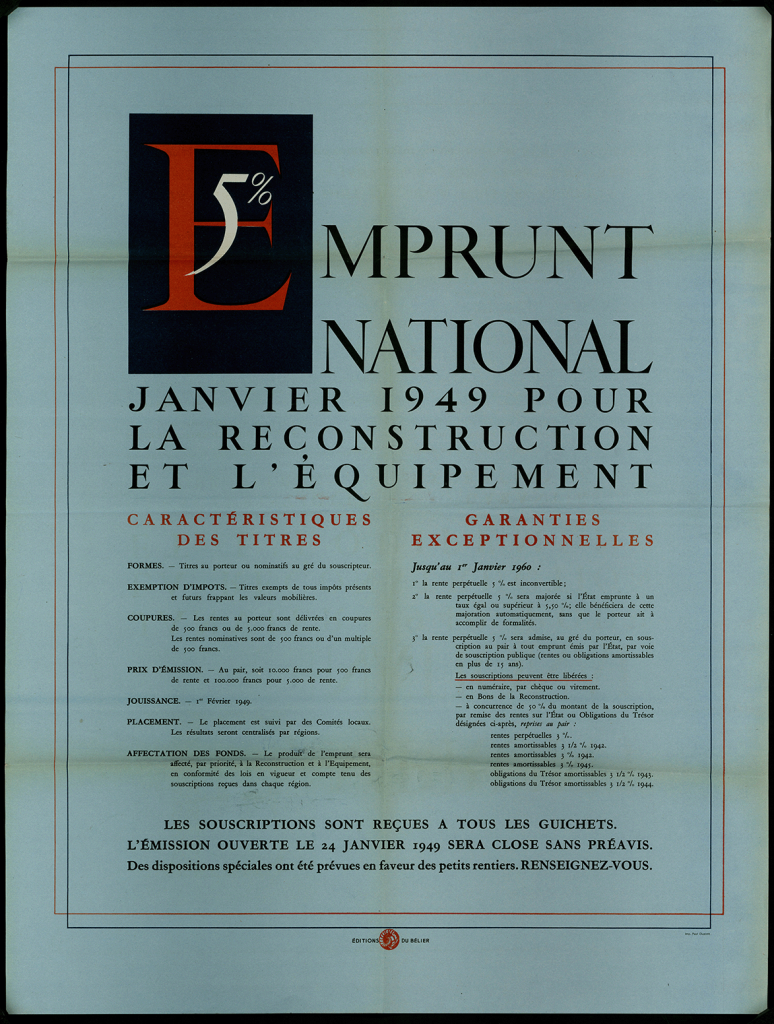 CNEP - National loan 5% January 1949 for reconstruction and equipment, 1949, BNP Paribas Historical Archives, 3AF041, 3AF042, 3AF043, 3AF044