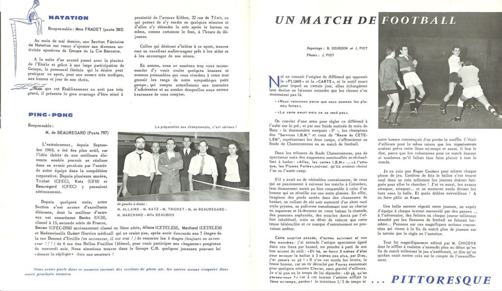 La rubrique Sports du journal Informations de la Compagnie Bancaire, Archives historiques BNP Paribas, PER32_002.